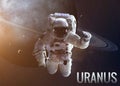 Astronaut exploring space in Uranus orbit